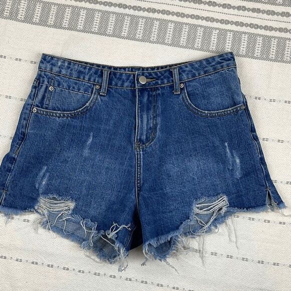 Gianni Bini Shorts Women's 28 Distressed Cutoff Frayed Hem Denim Blue Boyfriend - Picture 1 of 9